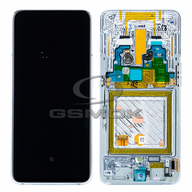 WYŚWIETLACZ LCD DO SAMSUNG A805 GALAXY A80 SREBRNY Z RAMKĄ GH82-20348B, GH82-20390B, GH82-20368B ORYGINAŁ SERVICE PACK