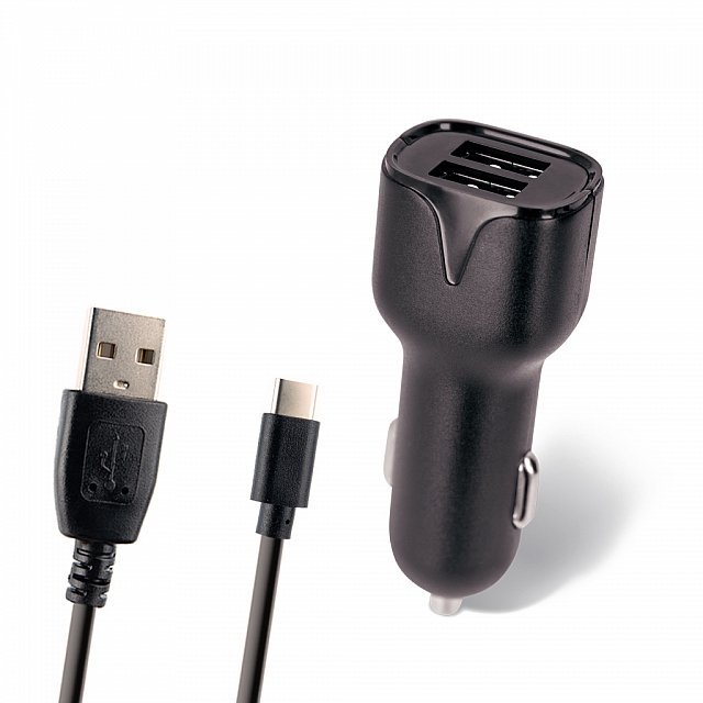 ŁADOWARKA SAMOCHODOWA MAXLIFE 2.4A 2XUSB + KABEL USB-C MXCC-01 CZARNA