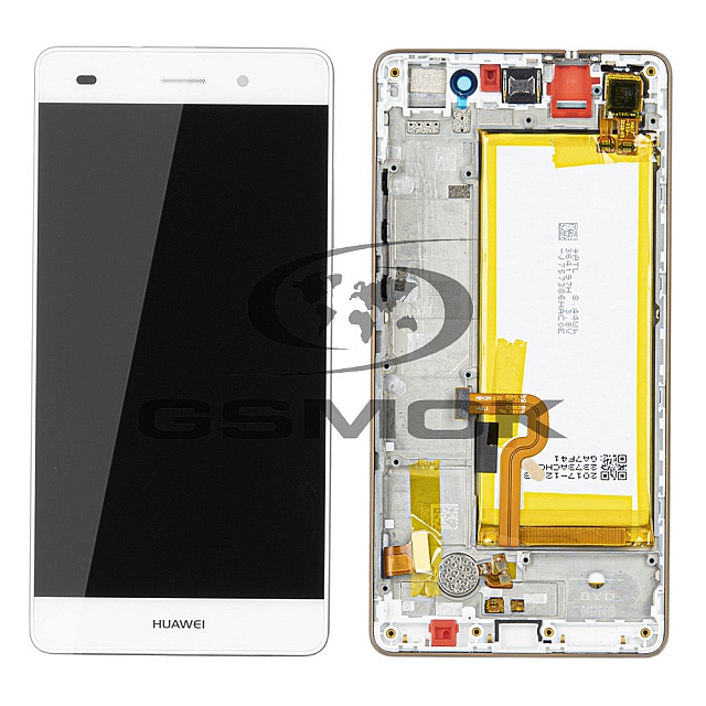 WYŚWIETLACZ LCD DO HUAWEI P8 LITE Z RAMKĄ I BATERIĄ BIAŁY 02350KCD 02351LLA 02350JVF 02350KCE ORYGINAŁ SERVICE PACK
