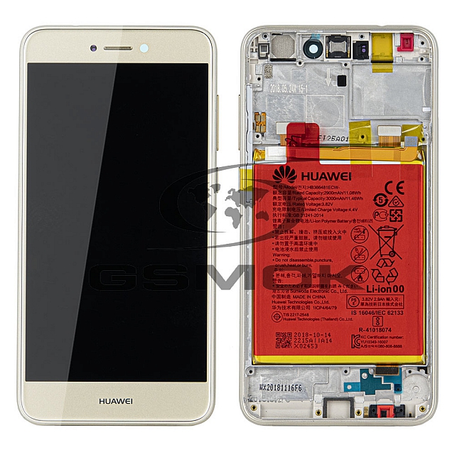 WYŚWIETLACZ LCD DO HUAWEI HONOR 8 LITE Z RAMKĄ I BATERIĄ ZŁOTY 02351UYF 02351DWM 02351DYP 02351DWK 02351DWR ORYGINAŁ SERVICE PACK