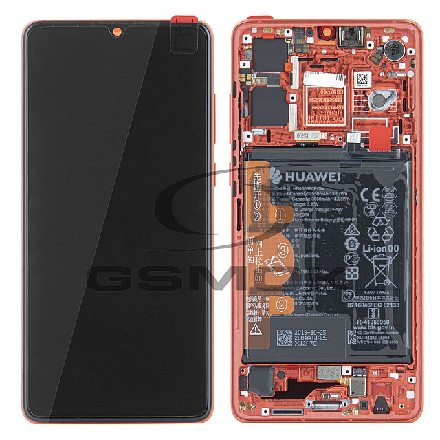 WYŚWIETLACZ LCD DO HUAWEI P30 Z RAMKĄ I BATERIĄ BURSZTYNOWY 02352NLQ 02354HRG 02353UBW ORYGINAŁ SERVICE PACK