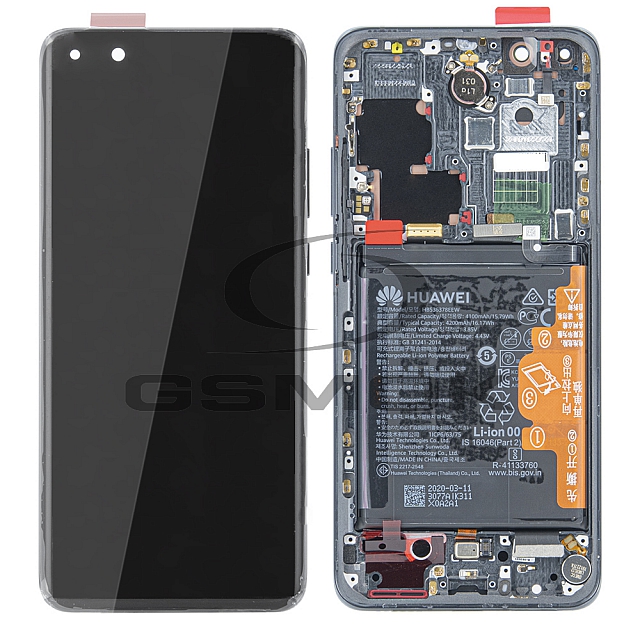 WYŚWIETLACZ LCD DO HUAWEI P40 PRO Z RAMKĄ I BATERIĄ CZARNY 02353PJG ORYGINAŁ SERVICE PACK