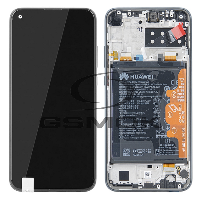 WYŚWIETLACZ LCD DO HUAWEI P40 LITE E Z RAMKĄ I BATERIĄ CZARNY 02353FMW ORYGINAŁ SERVICE PACK
