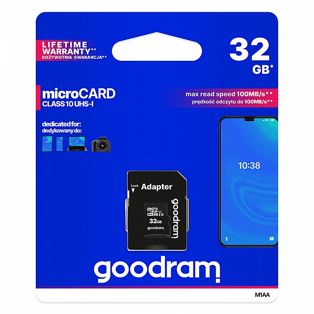 KARTA PAMIĘCI GOODRAM MICRO SD 32GB Z ADAPTEREM 10 CLASS UHS I M1AA-0320R12