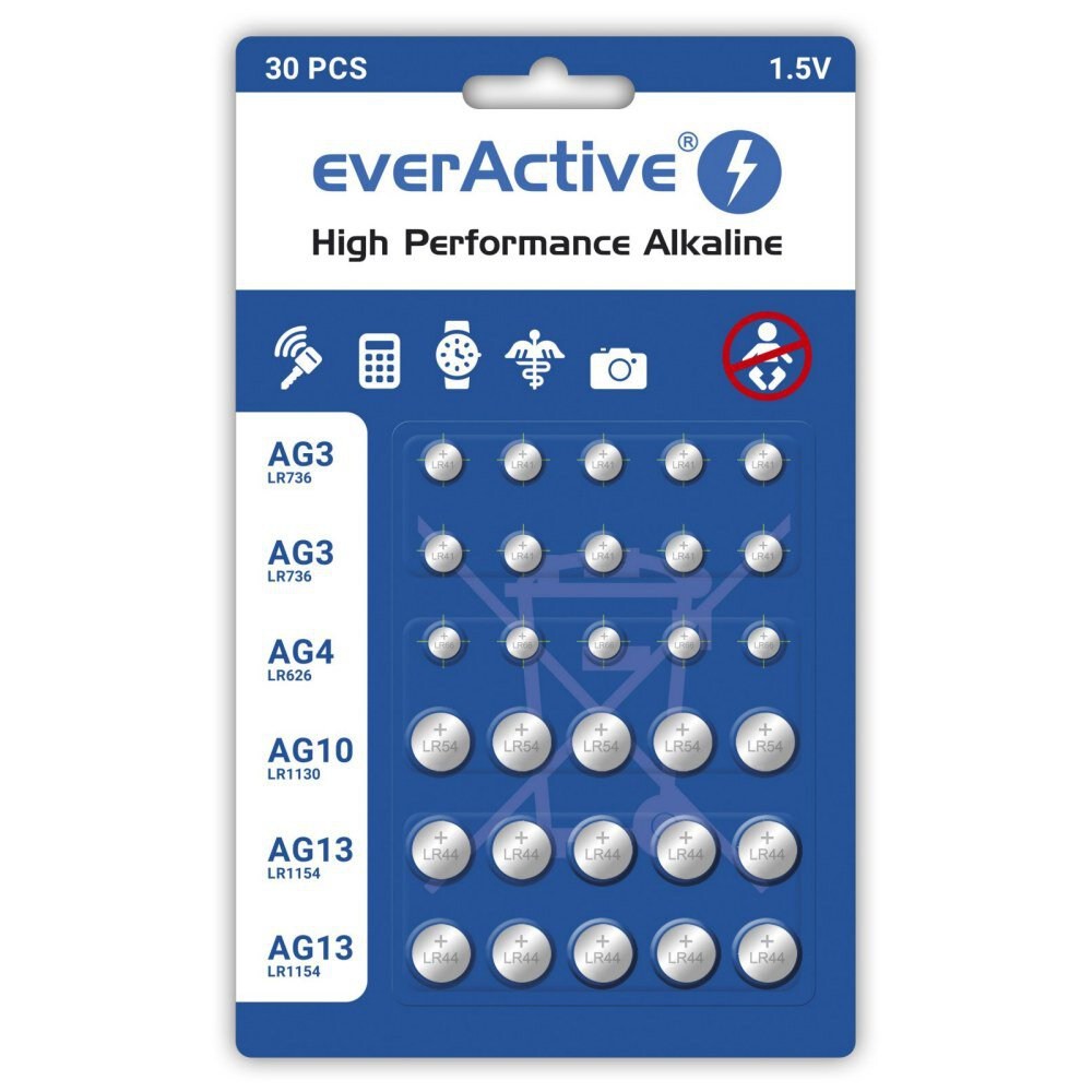 BATERIA ALKAICZNE EVERACTIVE MINI ZESTAW G3 LR41 X10 G4 LR626 X5 G10 LR41130 X5 G13 LR1154 X10 BLISTER