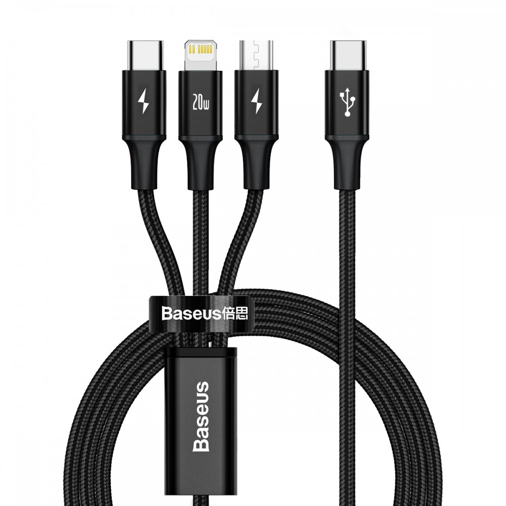 KABEL USB-C 3W1 DO LIGHTNING + USB-C + MICRO USB 1.5M 20W BASEUS RAPID CAMLT-SC01 CZARNY