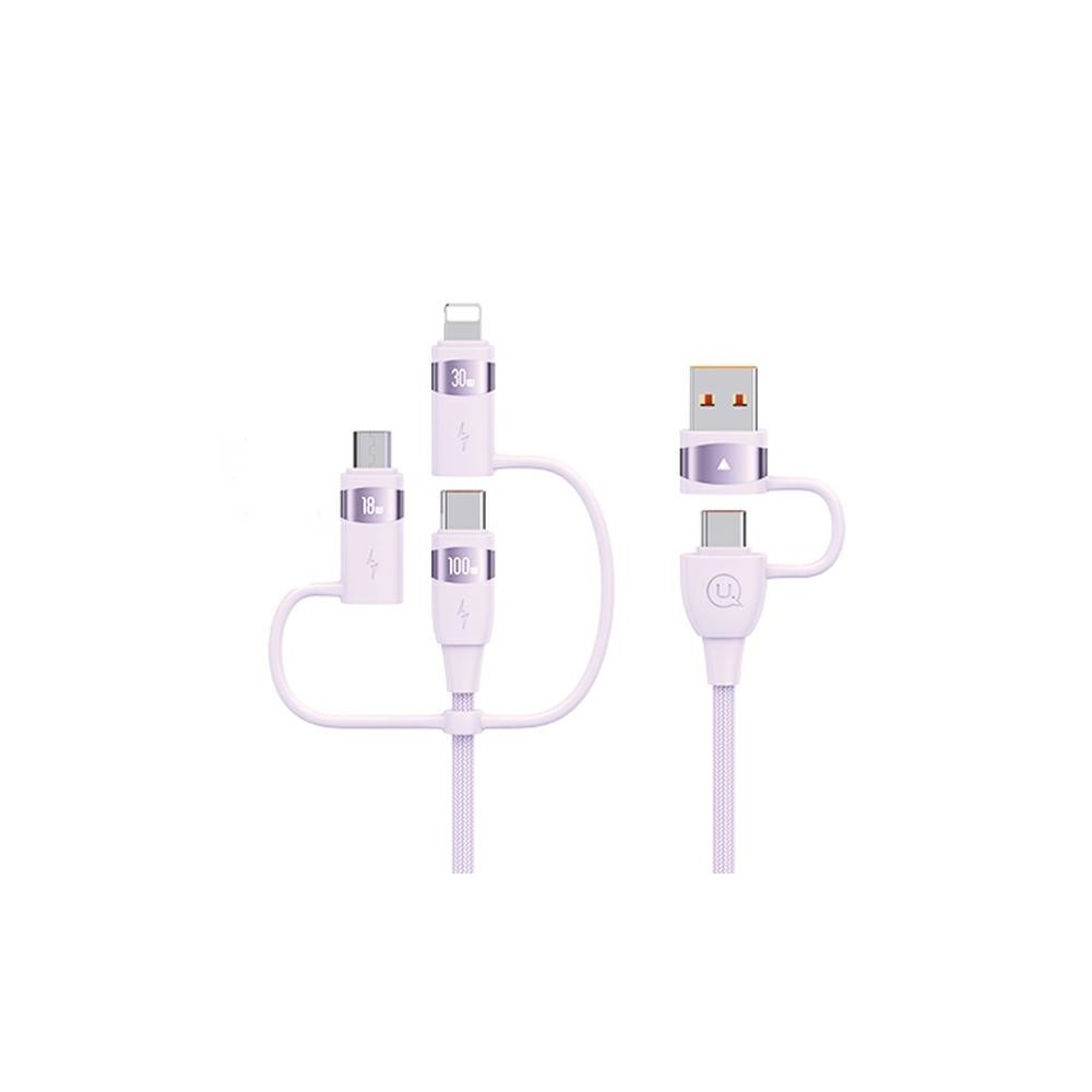 KABEL USB USB-C USAMS U85 USB-C MICRO USB LIGHTNING 100W 1.2M PD FAST CHARGE FIOLETOWY