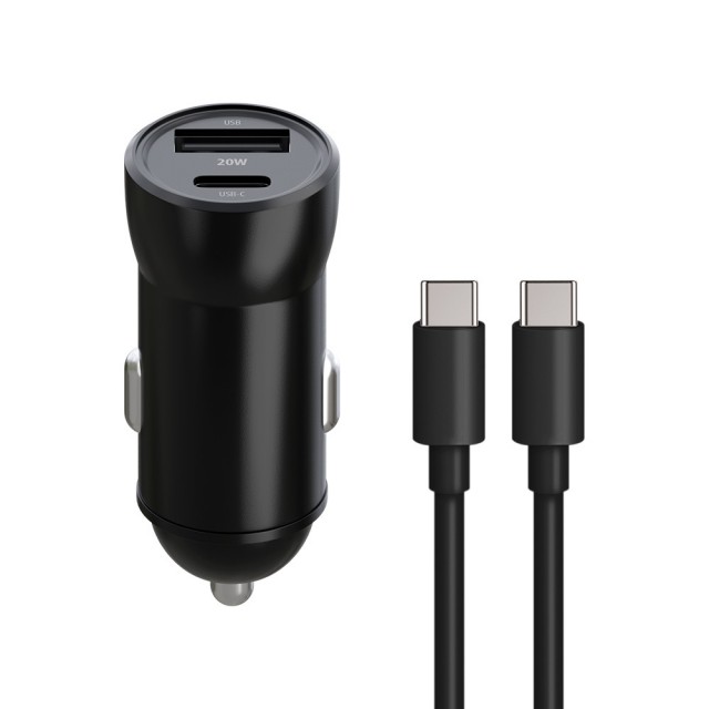 ŁADOWARKA SAMOCHODOWA MAXLIFE MXCC-04 20W PD3.0 + QC3.0 USB-C+USB + KABEL USB-C DO USB-C CZARNA