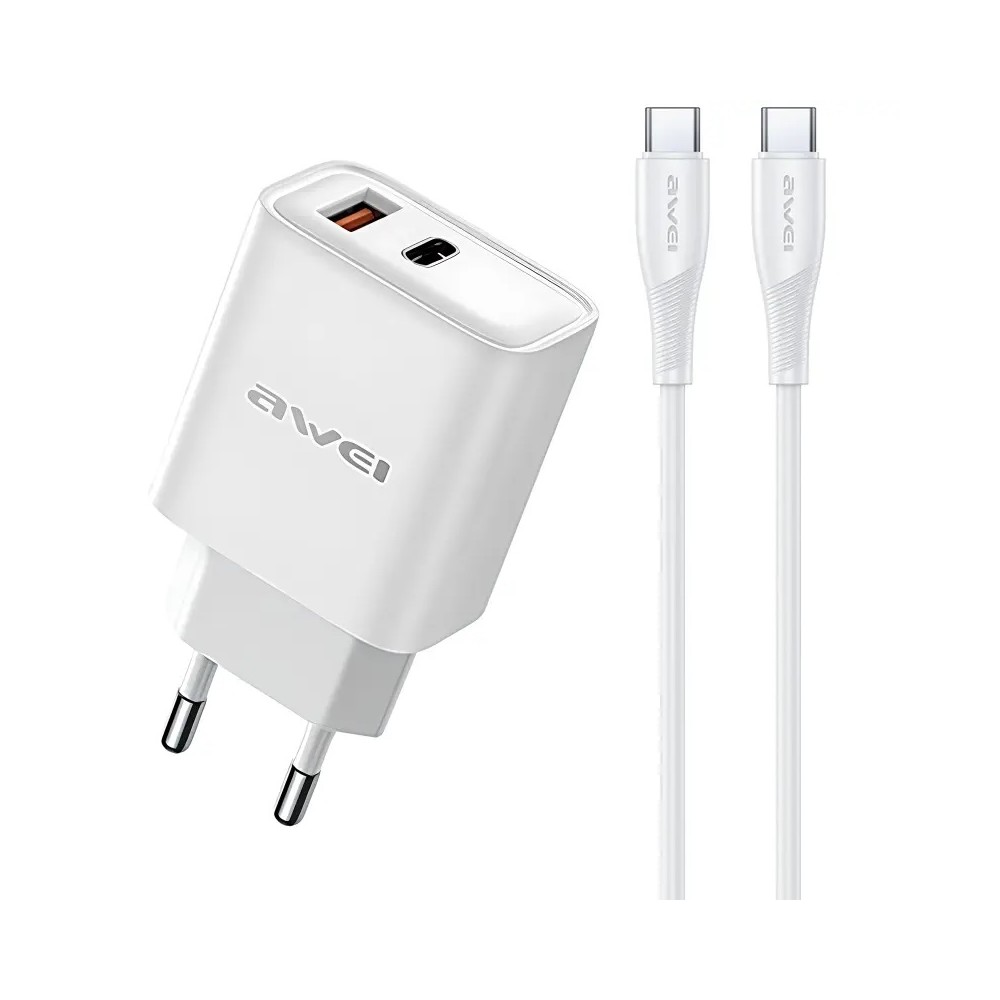 ŁADOWARKA SIECIOWA AWEI PD81 USB + USB-C PD20W + QC3.0 + KABEL LIGHTNING