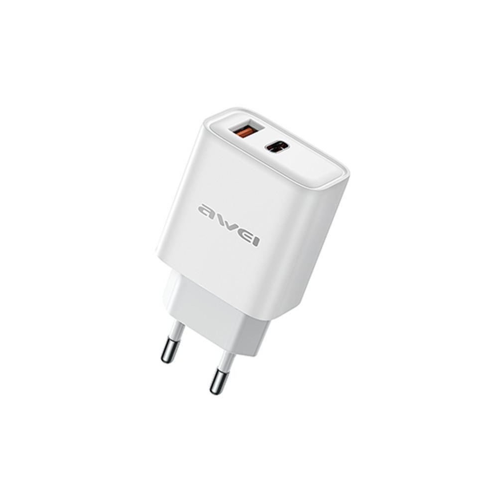 ŁADOWARKA SIECIOWA AWEI USB + USB-C 22.5W GAN PD81-EU BIAŁA