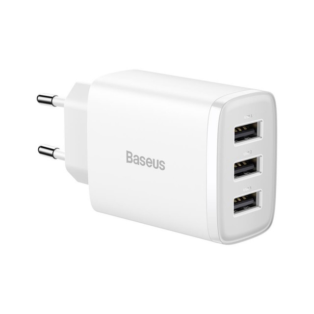 ŁADOWARKA SIECIOWA BASEUS COMPACT 3X USB 17W BIAŁA CCXJ020102