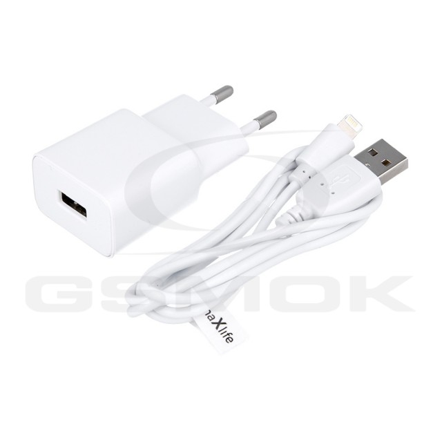ŁADOWARKA SIECIOWA MAXLIFE 2.1A USB + KABEL LIGHTNING BIAŁA