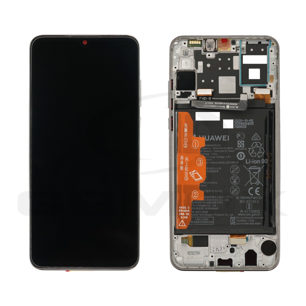 OUTLET WYŚWIETLACZ LCD DO HUAWEI P30 LITE MAR-LX1A Z RAMKĄ I BATERIĄ WERSJA KAMERY 48MPIX BIAŁY 02352RQC ORYGINAŁ SERVICE PACK