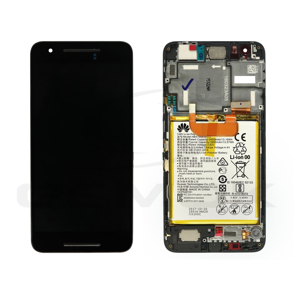 WYŚWIETLACZ LCD DO HUAWEI NEXUS 6P NIN-A22 Z RAMKĄ I BATERIĄ CZARNY 02350MXK ORYGINAŁ SERVICE PACK