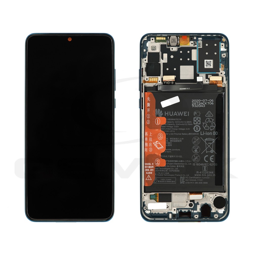 WYŚWIETLACZ LCD DO HUAWEI P30 LITE Z RAMKĄ I BATERIĄ NIEBIESKI WERSJA KAMERY 24MPIX 02352PJP ORYGINAŁ SERVICE PACK