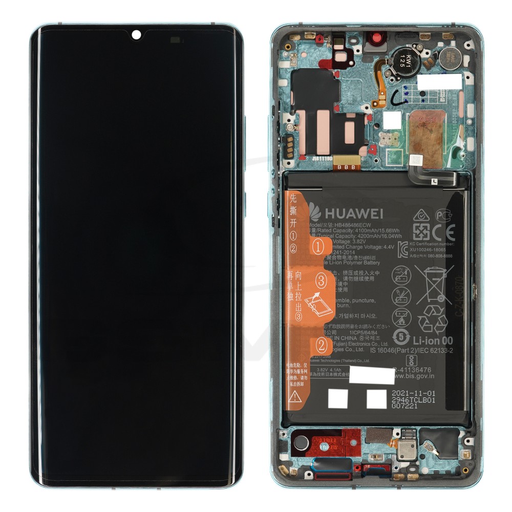 WYŚWIETLACZ LCD DO HUAWEI P30 PRO Z RAMKĄ I BATERIĄ NIEBIESKI 02354NAM 02355MUQ 02352PGE 02354NAP 02355MUM 02355UNA 02354NAJ 02355UND ORYGINAŁ SERVICE PACK