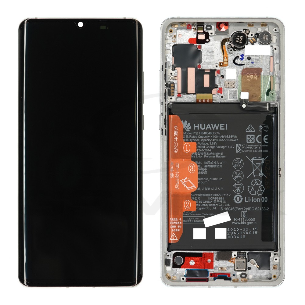 WYŚWIETLACZ LCD DO HUAWEI P30 PRO Z RAMKĄ I BATERIĄ SREBRNY 02353SBC 02355MUR 02354NAH 02355UMY ORYGINAŁ SERVICE PACK