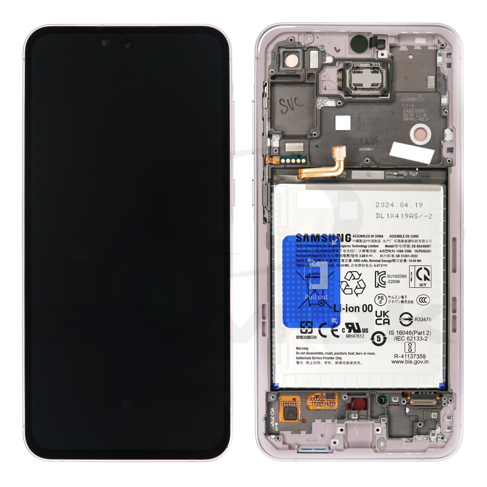 WYŚWIETLACZ LCD DO SAMSUNG A556 GALAXY A55 5G GH82-34307C FIOLETOWY Z RAMKĄ I BATERIĄ ORYGINAŁ SERVICE PACK