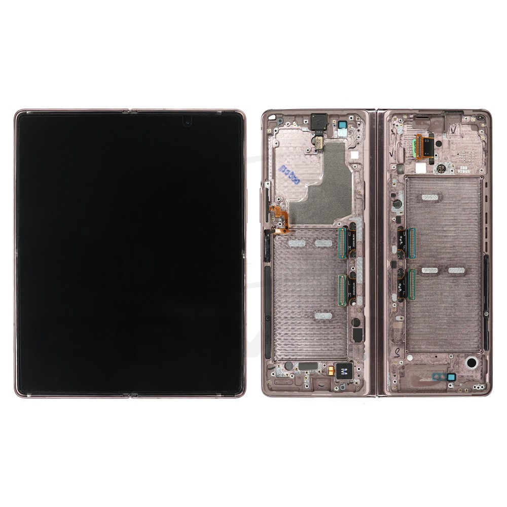 WYŚWIETLACZ LCD DO SAMSUNG F916 GALAXY FOLD 2 5G BRĄZOWY ZE SREBRNYM ZAWIASEM GH82-24297A ORYGINAŁ SERVICE PACK
