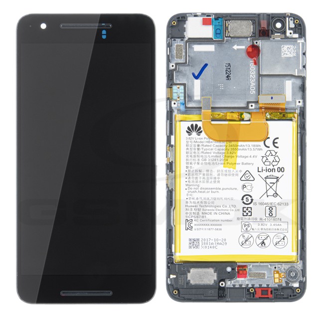 WYŚWIETLACZ LCD DO HUAWEI NEXUS 6P NIN-A22 Z RAMKĄ I BATERIĄ CZARNY 02350MXK ORYGINAŁ SERVICE PACK