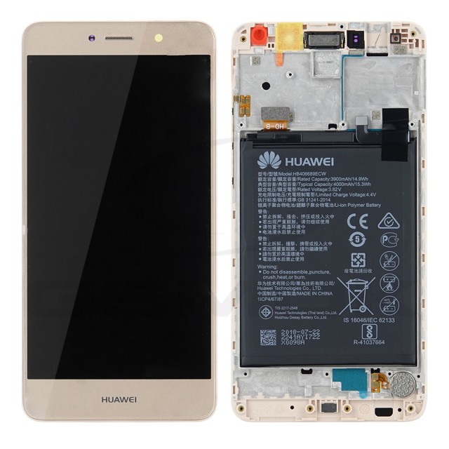 WYŚWIETLACZ LCD DO HUAWEI Y7 DUAL TRT-L21 Z RAMKĄ I BATERIĄ ZŁOTY 02351GEQ 02351HSA ORYGINAŁ SERVICE PACK