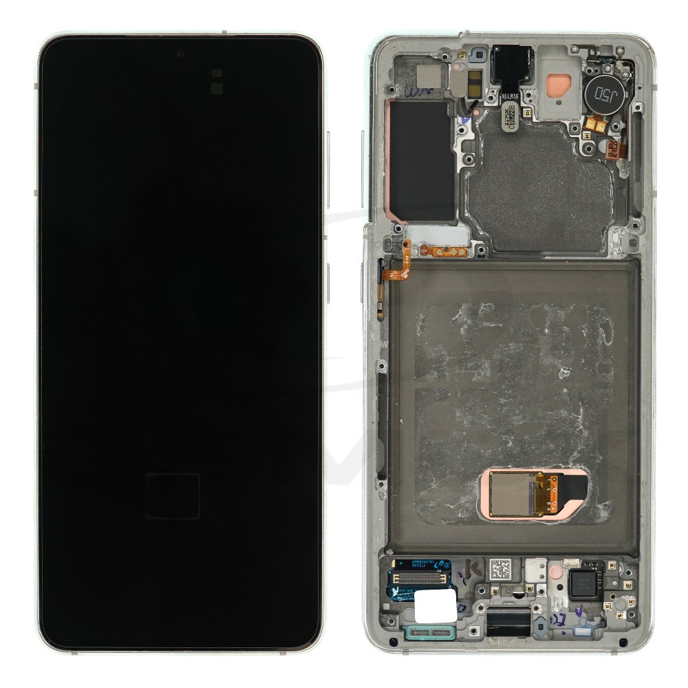 WYŚWIETLACZ LCD + PANEL DOTYKOWY KOMPLET SAMSUNG G990 GALAXY S21 Z RAMKĄ BIAŁY PULLED GRADE B