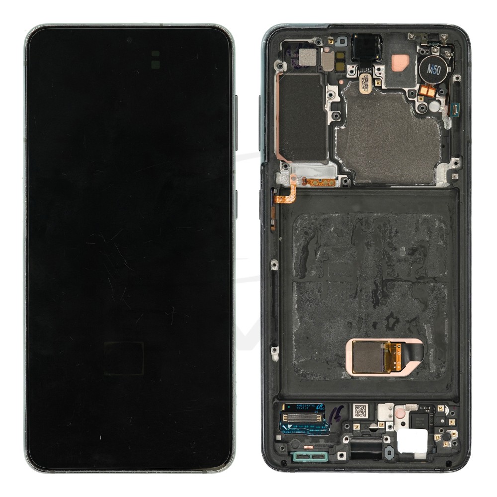 WYŚWIETLACZ LCD + PANEL DOTYKOWY KOMPLET SAMSUNG G991 GALAXY S21 5G Z RAMKĄ SZARY PULLED GRADE C