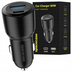 ŁADOWARKA SAMOCHODOWA SPACECASE USB + USB-C 60W C60AC-11 CZARNA ŁADOWARKA SAMOCHODOWA SPACECASE USB + USB-C 60W C60AC-11 CZARNA