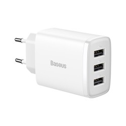 ŁADOWARKA SIECIOWA BASEUS COMPACT 3X USB 17W BIAŁA CCXJ020102