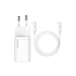 ŁADOWARKA SIECIOWA BASEUS SUPER SI USB-C 25W 3A + KABEL USB-C DO USB-C 1M TZCCSUP-L02 BIAŁA