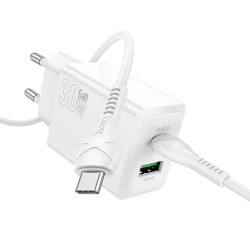 ŁADOWARKA SIECIOWA HOCO USB-C N71 30W + KABEL USB-C DO USB-C BIAŁA