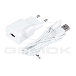 ŁADOWARKA SIECIOWA MAXLIFE 2.1A USB + KABEL LIGHTNING BIAŁA