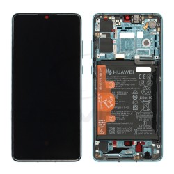 WYŚWIETLACZ LCD DO HUAWEI P30 NIEBIESKI Z RAMKĄ I BATERIĄ NOWA WERSJA 02354HNJ 02354HRH 02352NLN 02354KUM ORYGINAŁ SERVICE PACK