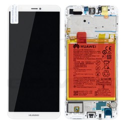 WYŚWIETLACZ LCD DO HUAWEI P SMART FIG-LX1 FIG-LX2 FIG-LX3 FIG-LA1 Z RAMKĄ I BATERIĄ BIAŁY 02351SVE 02351SVL ORYGINAŁ SERVICE PACK