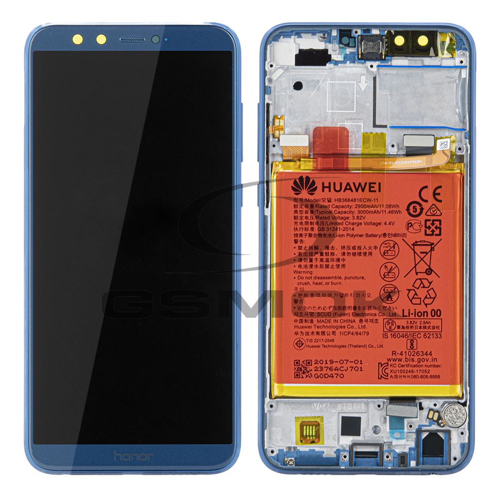 WYŚWIETLACZ LCD DO HUAWEI HONOR 9 LITE Z RAMKĄ I BATERIĄ NIEBIESKI 02351SNQ ORYGINAŁ SERVICE PACK