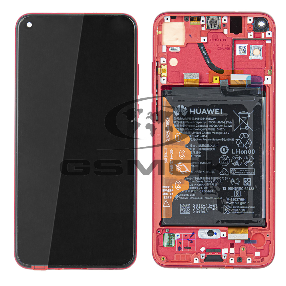 WYŚWIETLACZ LCD DO HUAWEI HONOR VIEW 20 Z RAMKĄ I BATERIĄ CZERWONY 02352JKR ORYGINAŁ SERVICE PACK