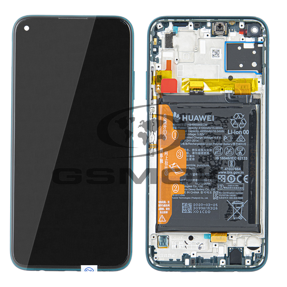 WYŚWIETLACZ LCD DO HUAWEI P40 LITE Z RAMKĄ I BATERIĄ ZIELONY 02353KGA ORYGINAŁ SERVICE PACK