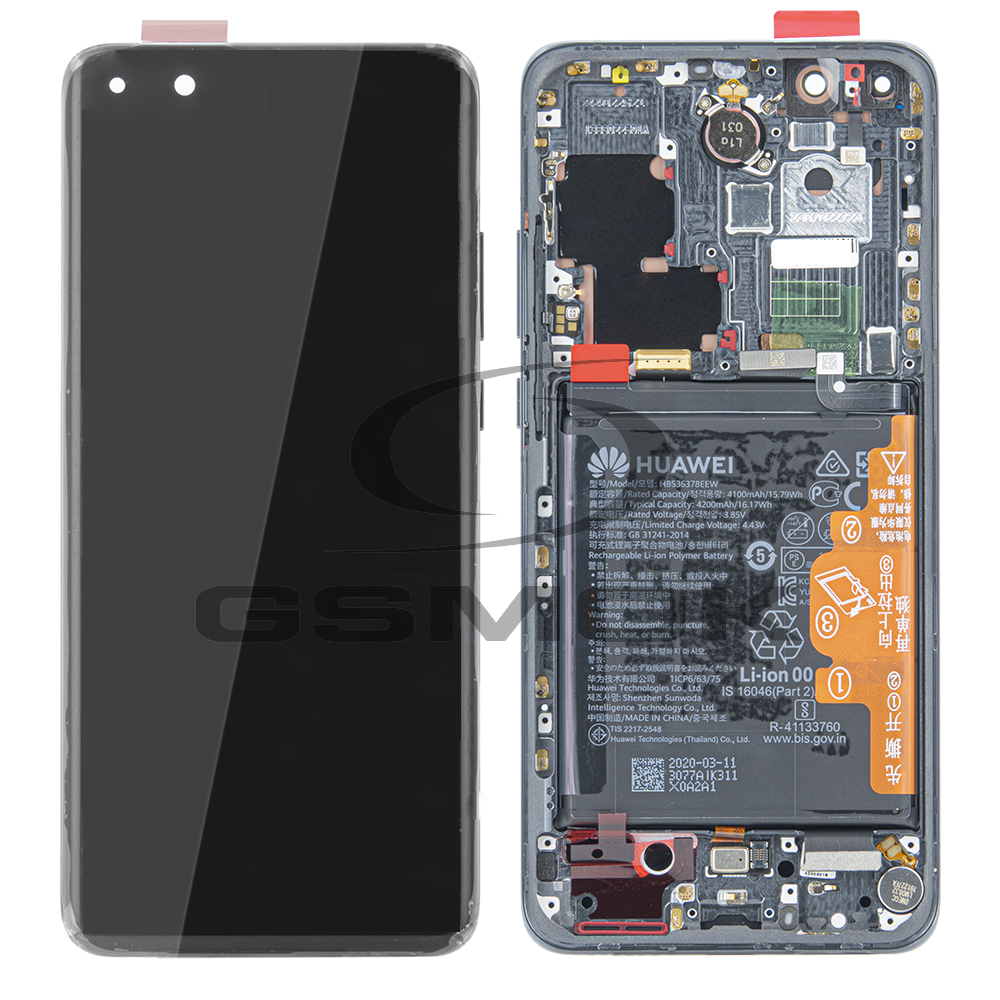 WYŚWIETLACZ LCD DO HUAWEI P40 PRO Z RAMKĄ I BATERIĄ CZARNY 02353PJG ORYGINAŁ SERVICE PACK