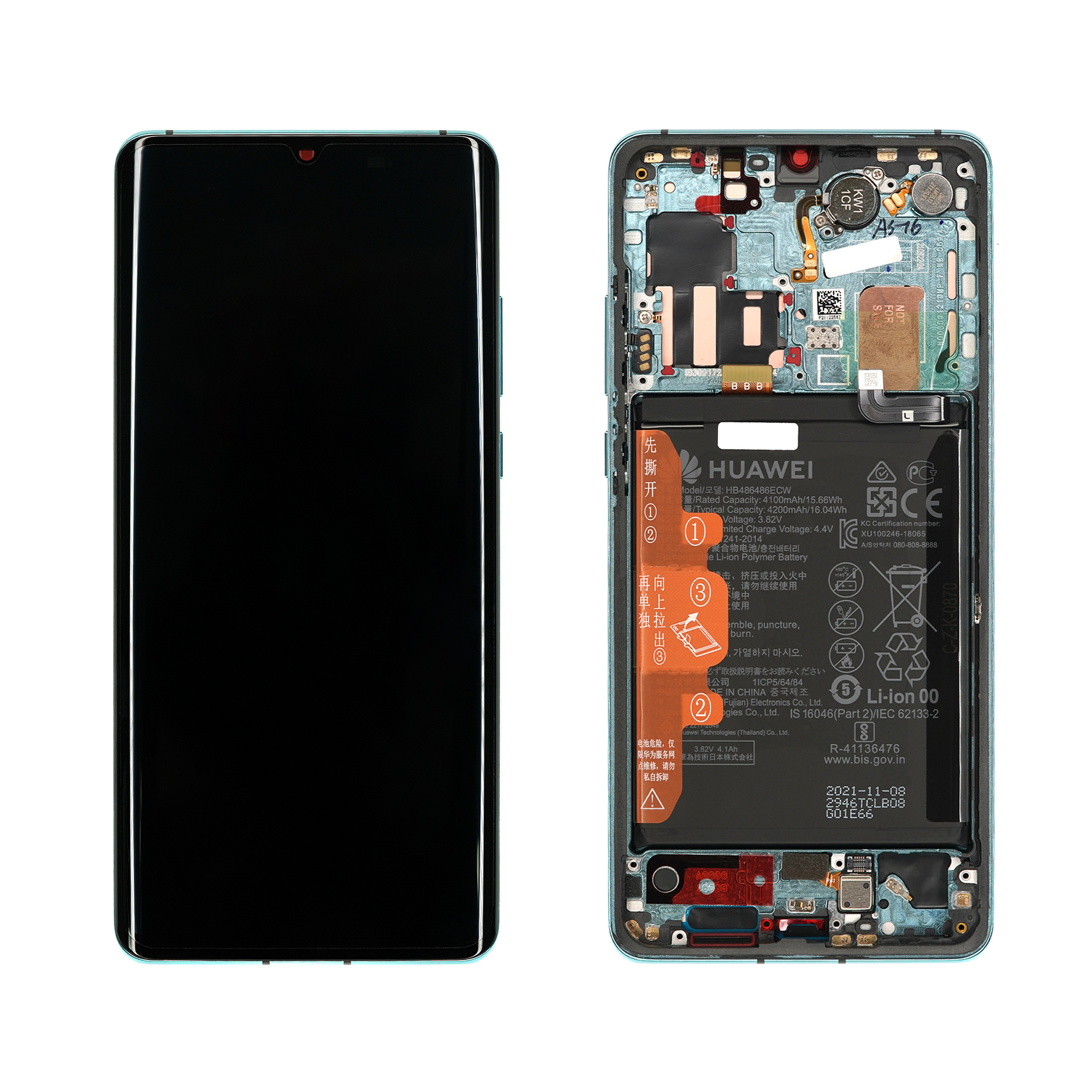 WYŚWIETLACZ LCD DO HUAWEI P30 PRO Z RAMKĄ I BATERIĄ NIEBIESKI 02354NAM 02355MUQ 02352PGE 02354NAP 02355MUM 02355UNA 02354NAJ 02355UND ORYGINAŁ SERVICE PACK