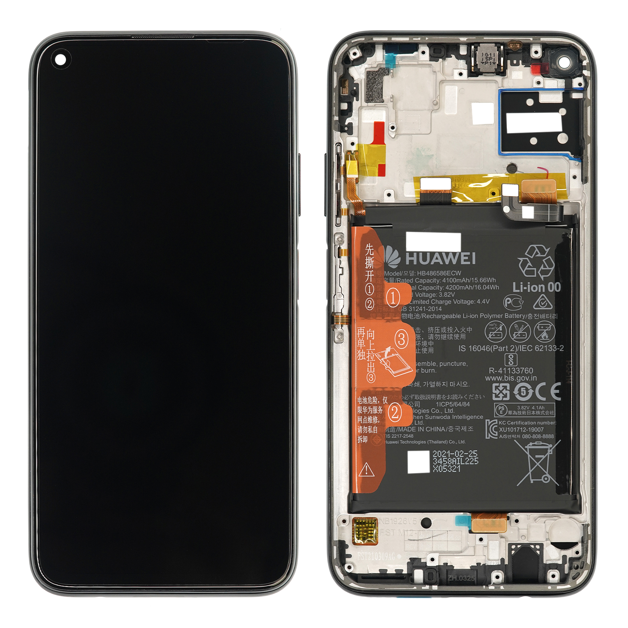 WYŚWIETLACZ LCD DO HUAWEI P40 LITE Z RAMKĄ I BATERIĄ CZARNY 02353KFU ORYGINAŁ SERVICE PACK