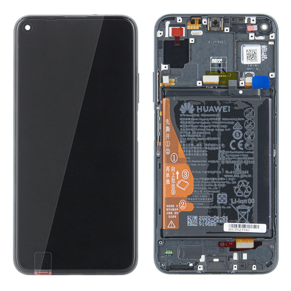 WYŚWIETLACZ LCD DO HUAWEI HONOR 20 / NOVA 5T Z RAMKĄ I BATERIĄ CZARNY 02352TMU 02352SMP ORYGINAŁ SERVICE PACK