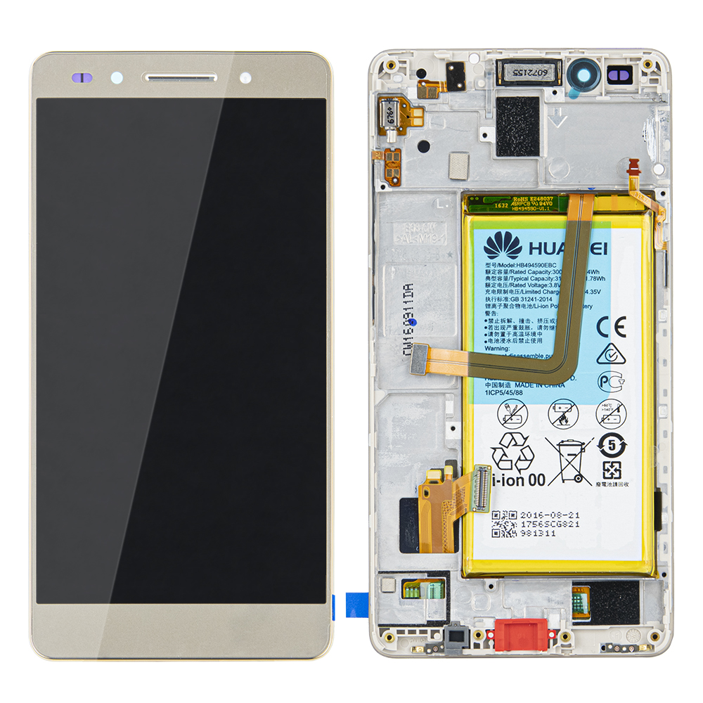 WYŚWIETLACZ LCD DO HUAWEI HONOR 7 Z RAMKĄ I BATERIĄ ZŁOTY 02350QTN ORYGINAŁ SERVICE PACK