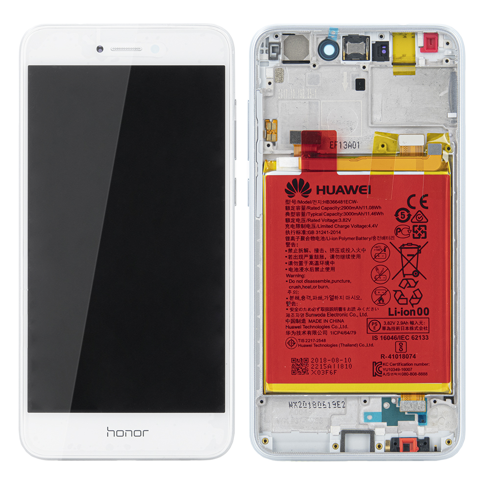 WYŚWIETLACZ LCD DO HUAWEI HONOR 8 LITE Z RAMKĄ I BATERIĄ BIAŁY 02351DDR 02351DQA 02351DWJ 02351DWQ 02351UYE ORYGINAŁ SERVICE PACK