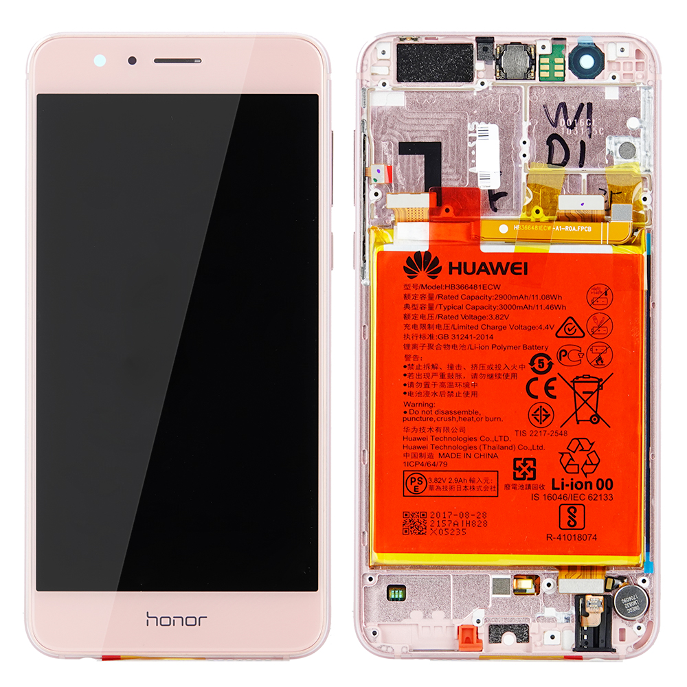 WYŚWIETLACZ LCD DO HUAWEI HONOR 8 Z RAMKĄ I BATERIĄ RÓŻOWY 02350VAT ORYGINAŁ SERVICE PACK
