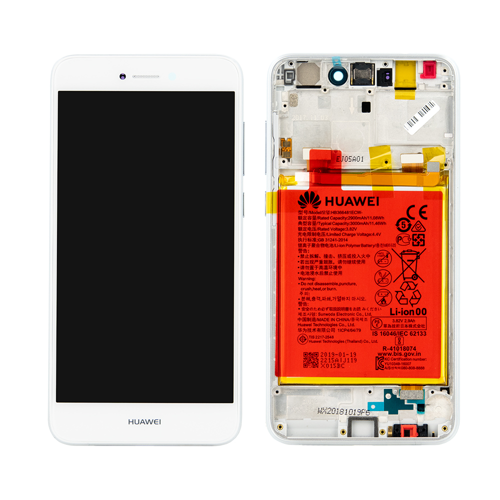 WYŚWIETLACZ LCD DO HUAWEI P8 LITE 2017 / P9 LITE 2017 Z RAMKĄ I BATERIĄ BIAŁY 02351DYN 02351VBS 02351DLU 02351DNG 02351DYW 02351CVY ORYGINAŁ SERVICE PACK