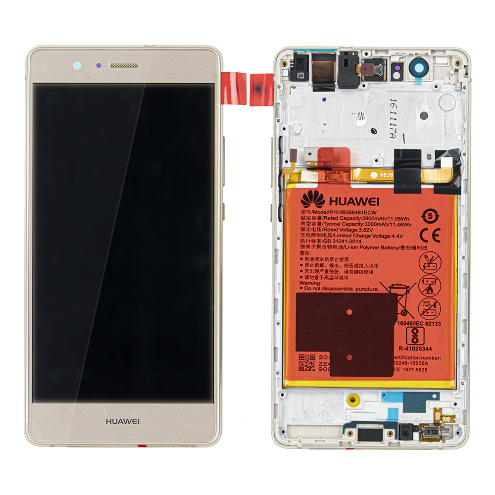 WYŚWIETLACZ LCD DO HUAWEI P9 LITE VNS-L31 Z RAMKĄ I BATERIĄ ZŁOTY 02350TMS 02350TQK ORYGINAŁ SERVICE PACK
