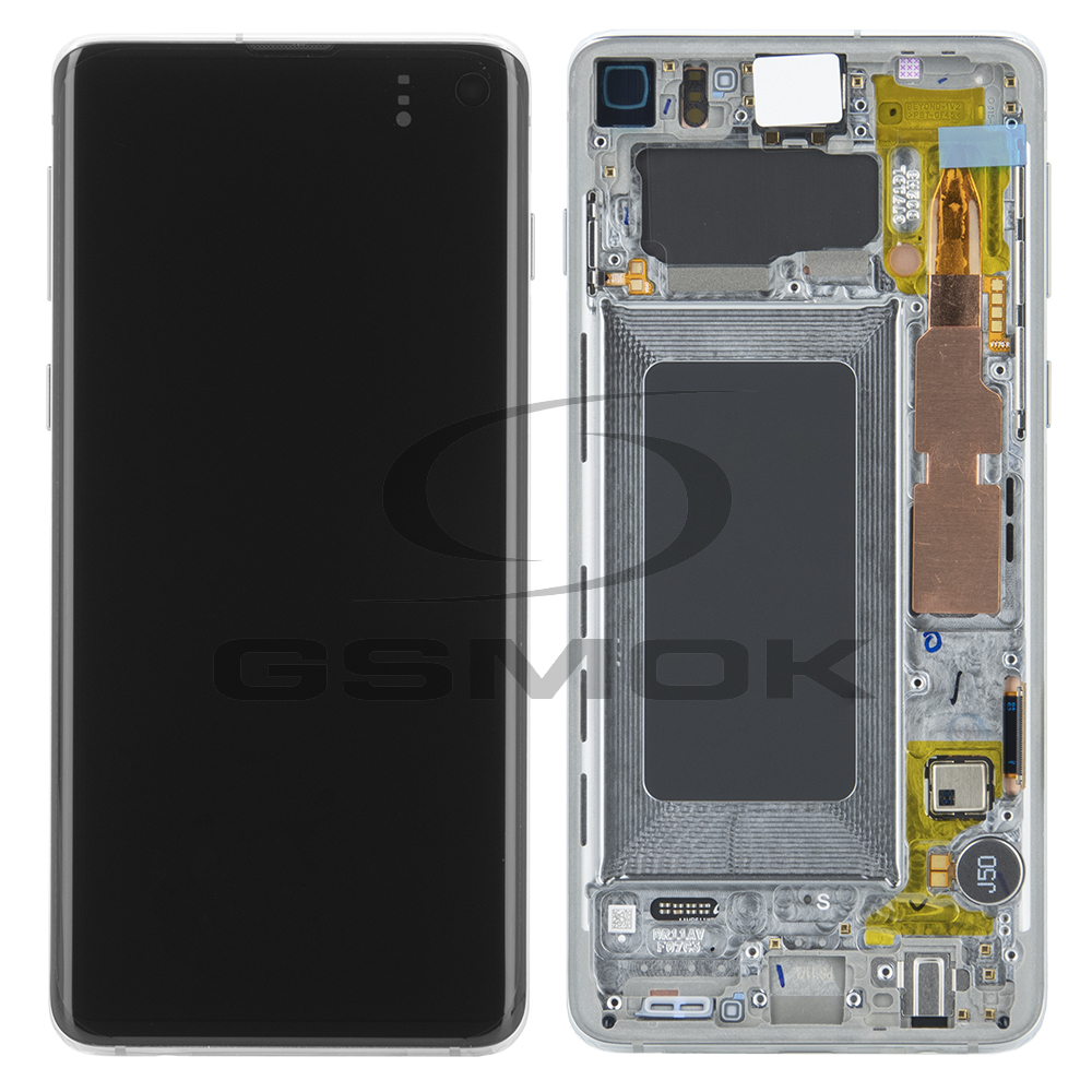 WYŚWIETLACZ LCD DO SAMSUNG G973 GALAXY S10 SREBRNY Z RAMKĄ GH82-18850G GH82-18835G GH82-18860G ORYGINAŁ SERVICE PACK