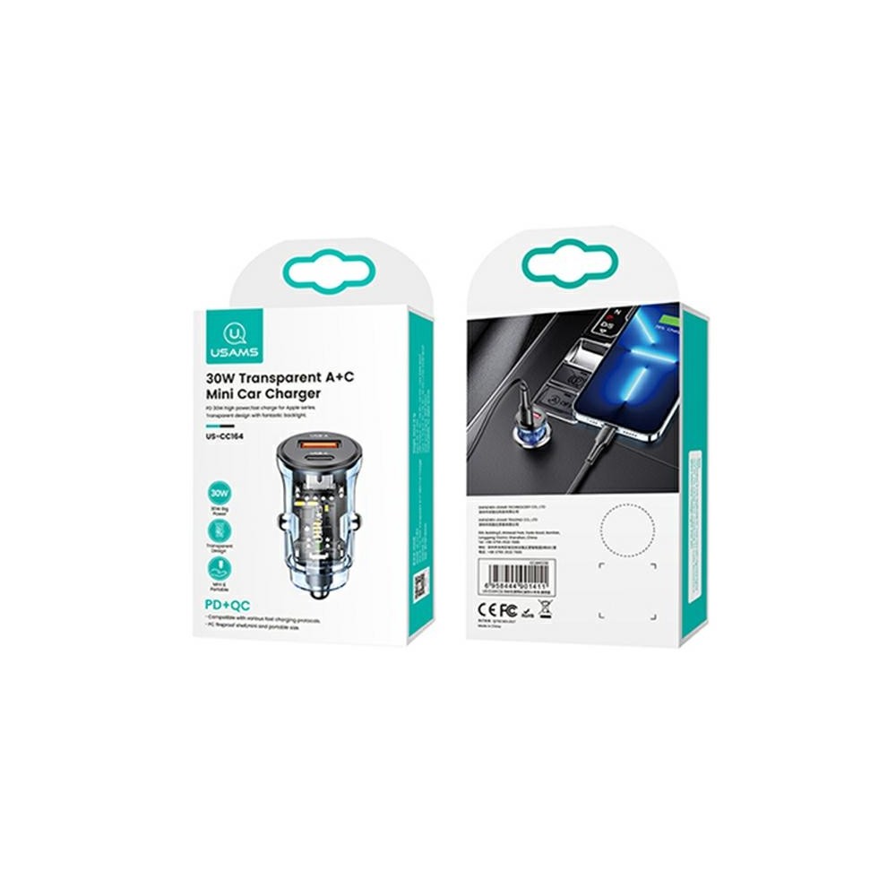 Zdjęcie 5 - ŁADOWARKA SAMOCHODOWA USAMS C32 USB-A+USB-C 30W FAST CHARGE NIEBIESKI Zdjęcie 5 - ŁADOWARKA SAMOCHODOWA USAMS C32 USB-A+USB-C 30W FAST CHARGE NIEBIESKI