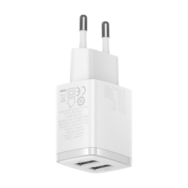 Zdjęcie 5 - ŁADOWARKA SIECIOWA BASEUS 2XUSB 10.5W 2.1A CCXJ010202 BIAŁA Zdjęcie 5 - ŁADOWARKA SIECIOWA BASEUS 2XUSB 10.5W 2.1A CCXJ010202 BIAŁA