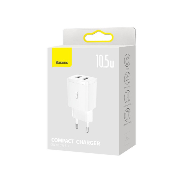 Zdjęcie 3 - ŁADOWARKA SIECIOWA BASEUS 2XUSB 10.5W 2.1A CCXJ010202 BIAŁA Zdjęcie 3 - ŁADOWARKA SIECIOWA BASEUS 2XUSB 10.5W 2.1A CCXJ010202 BIAŁA